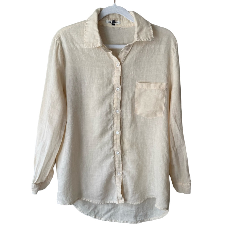 Lap Standard Women's Cream Button Down Shirt Size F or M